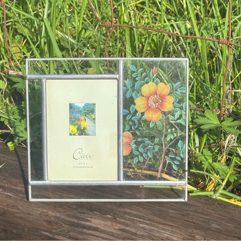 VTG CARR Stained Glass Pressed Flowers Picture Frame Country Garden 3.5x5”
